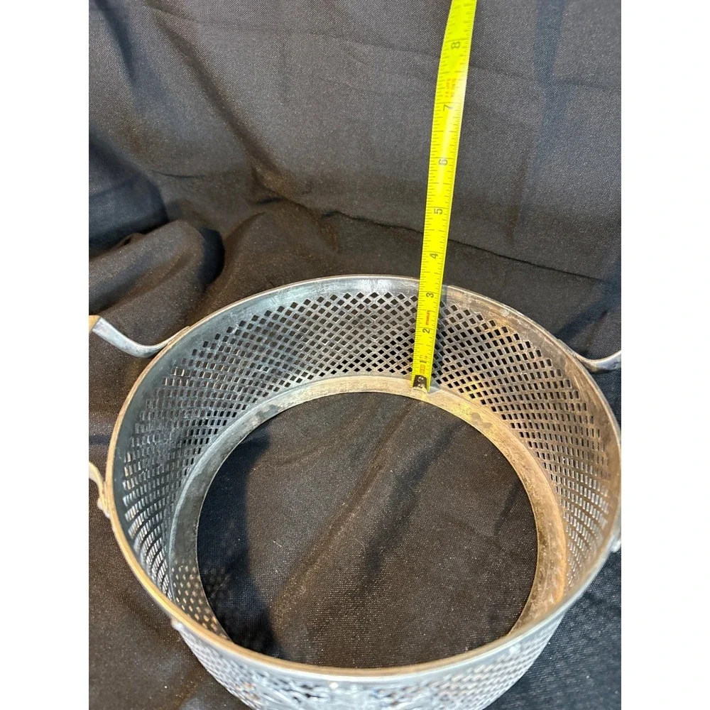 Antique Ornate Metal Basket with Crest Handles Table Decor‎ Collectible Accent